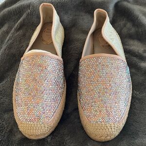 NWT RENE CAOVILLA PALE PINK JEWELED AND SHIMMER ESPADRILLES EU41 US10
